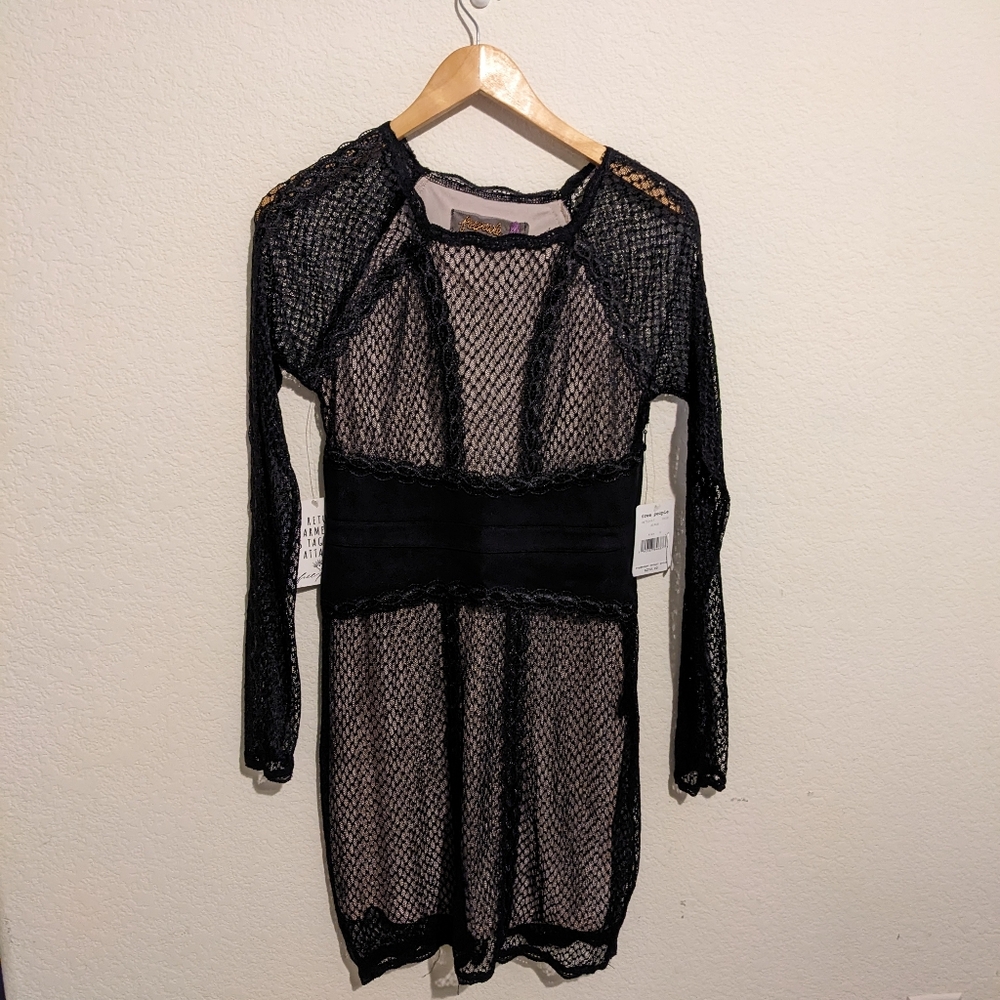 Free People NWT S P Corset Style & Mesh BodyCon Little Back Dress, fully lined